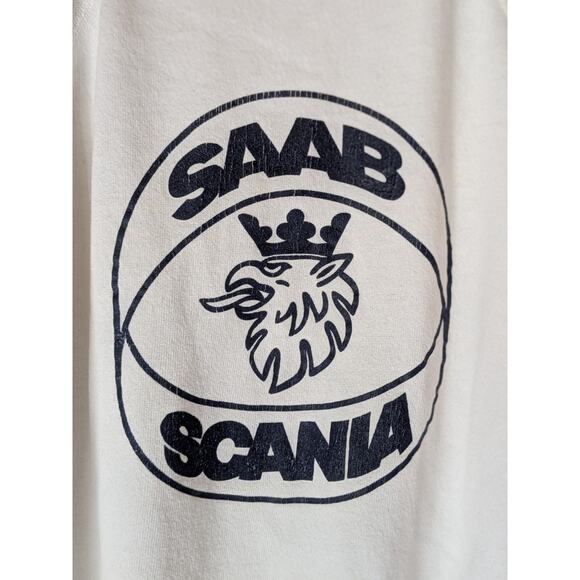 HANES x SAAB-SCANIA Vintage White Sweatshirt w/ Black Logo Sz XL - Picture 2 of 7